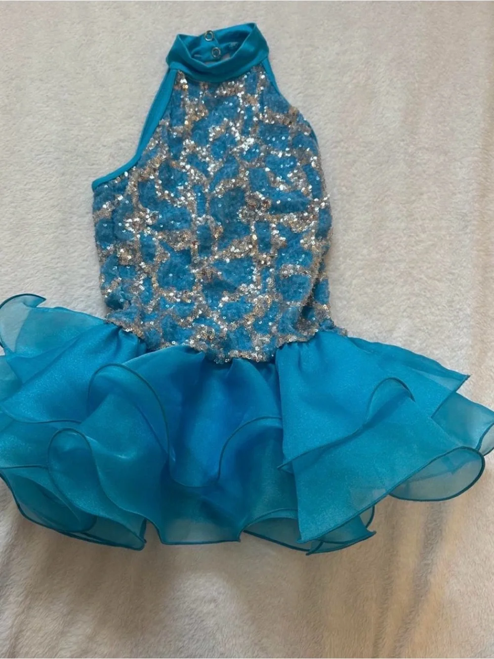 Turquoise Sequin Ruffle Kids Costume Dress